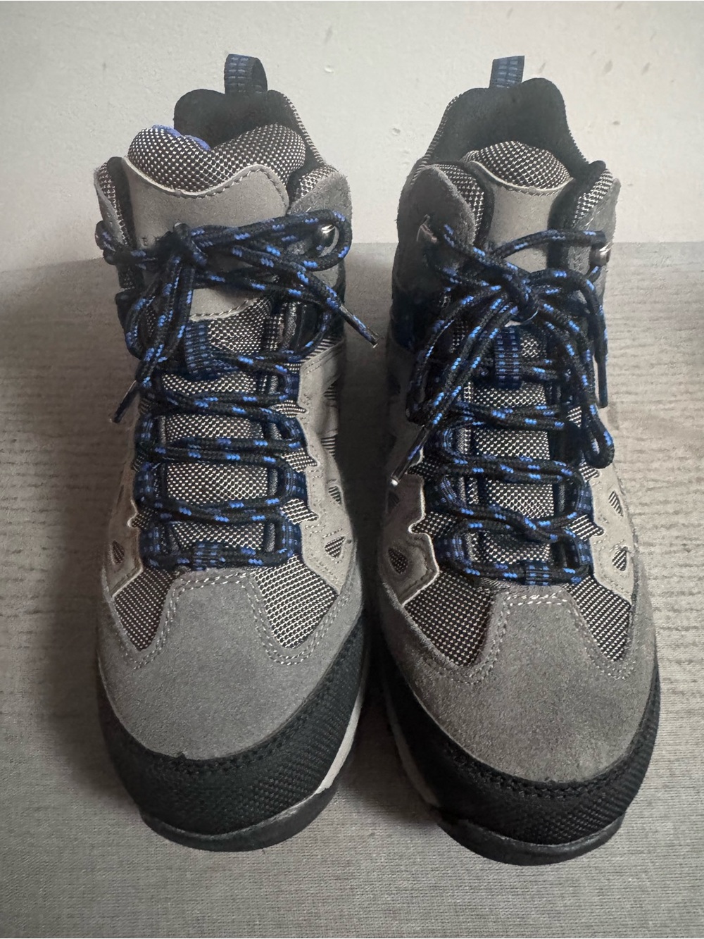 Boy's Grey and Black Hiking Sneakers with Blue Accents